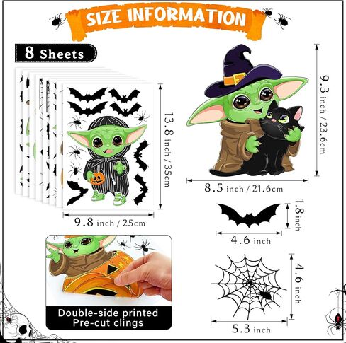 Halloween Window Clings Decorations Spooky Haunted House Bats Spider Web Decals, Silhouette Removable Double-Side Pumpkin Window Sticker for Home Halloween Party Supplies 8 Sheets in Kuwait