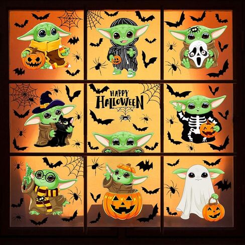 Halloween Window Clings Decorations Spooky Haunted House Bats Spider Web Decals, Silhouette Removable Double-Side Pumpkin Window Sticker for Home Halloween Party Supplies 8 Sheets in Kuwait