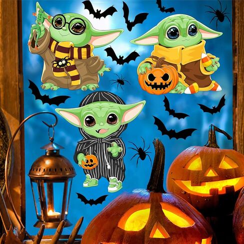 Halloween Window Clings Decorations Spooky Haunted House Bats Spider Web Decals, Silhouette Removable Double-Side Pumpkin Window Sticker for Home Halloween Party Supplies 8 Sheets in Kuwait
