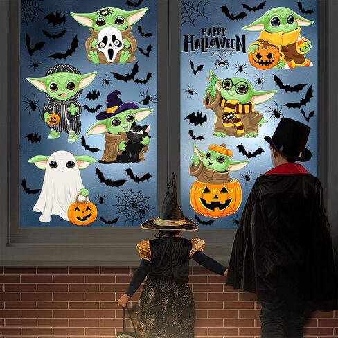 Halloween Window Clings Decorations Spooky Haunted House Bats Spider Web Decals, Silhouette Removable Double-Side Pumpkin Window Sticker for Home Halloween Party Supplies 8 Sheets in Kuwait