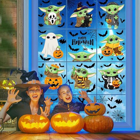 Halloween Window Clings Decorations Spooky Haunted House Bats Spider Web Decals, Silhouette Removable Double-Side Pumpkin Window Sticker for Home Halloween Party Supplies 8 Sheets in Kuwait
