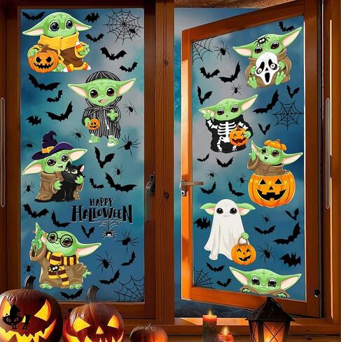 Halloween Window Clings Decorations Spooky Haunted House Bats Spider Web Decals, Silhouette Removable Double-Side Pumpkin Window Sticker for Home Halloween Party Supplies 8 Sheets in Kuwait