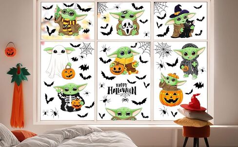 Halloween Window Clings Decorations Spooky Haunted House Bats Spider Web Decals, Silhouette Removable Double-Side Pumpkin Window Sticker for Home Halloween Party Supplies 8 Sheets in Kuwait