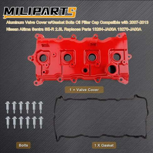 Engine Valve Cover w/Gasket Bolts Oil Filter Cap Compatible with 2007-2013 Nissan Altima Sentra SE-R 2.5L Replaces Parts 13264-JA00A 13270-JA00A in Kuwait