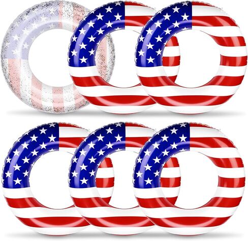 Elcoho Inflatable USA Pool Float Tube USA Flag Swimming Rings Filled with Sparkle Silver Stars Confetti 36 Inches Patriotic Toys Pool Float for Independence Day, Memorial Day, Veterans Day in Kuwait