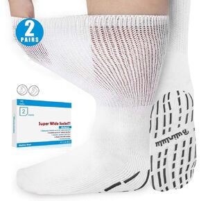 Bulinlulu Extra Width Diabetic Socks Men Women-2 Pairs Wide Edema Sock for Swollen Feet,Non Slip Cast Bariatric Socks 13-15