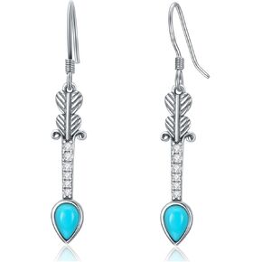 Genuine Heart Shaped Turquoise Earrings Dangling 925 Sterling Silver Drop Natural Turquoise Earrings For Women Blue Turquoise Jewelry Dangling Earrings Gift For Girls/Women