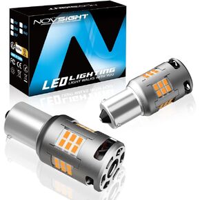 NOVSIGHT 2023 ترقية 7507 1156 (150 درجة) BAU15S LED مصابيح إشارة الانعطاف أصفر كهرماني، 5000LM فائق السطوع، تبريد أفضل مع مروحة، مضاد للفلاش PY21W 12496 7507AST 2641A LED لمبات، قطعتان in Kuwait