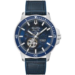 Bulova Classic Marine Star Automatic Blue Leather Strap Watch | 45mm | 96A291