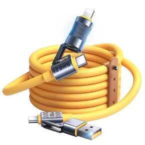 4-IN-1 100W USB C Cable [SHEZI Series] Thicker Silicone iPhone iPad Charger Cord [Fast Charging & Data Sync] [CarPlay & Android Auto], Multi Charging Cable with Lightning/Type C/USB A Port-5ft