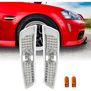 USR 08-09 G8 Side Marker Lights - Smoke Front Bumper Sidemarkers Lamps Set (Left + Right) Compatible with 2008-2009 Pontiac G8 GT GXP (Smoked Lens with Amber Bulbs)