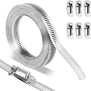 Hose Clamps Stainless Steel 304 Kit DIY, Cut-To-Fit 16FT Metal Strap + 12 Fasteners, Adjustable Worm Gear Hose Clamps, abrazaderas para mangueras for Pipe/Duct/Tube