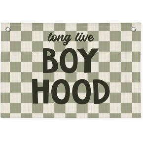 Long Live Boyhood Banner, Sage Green Canvas Banner Wall Hanging Banner Flag Decor for Nursery Playroom Toddler Room, Boys Kids Room Decor
