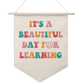 It's A Beautiful Day for Learning Pennant Banner, Classroom Wall Art, Classroom Canvas Decor, Study Decor, Teacher Appreciation Gift, Canvas Hanging Pennant Flag, Inspirational Home Classroom Decor
