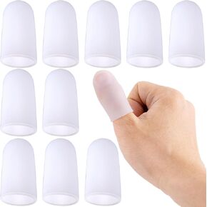 ANCIRS 10pcs Gel Finger Support Protector Caps Gloves, Gel Finger Cots/Covers, Silicone Fingertips for Hands Cracking, Eczema Skin, Trigger Finger Arthritis Pain Relief