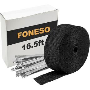 Foneso 2 Rolls 2" x 50' Black Exhaust Heat Wrap Roll for Motorcycle Fiberglass Heat Shield Tape with Stainless Ties with 24 Tie Kits