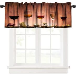 Red Wine Valance Curtain Grape Fruit Rural Orchard Sunset Rod Pocket Valance Window Treatments 1 Panel Short Curtains for Kitchen Farmhouse Living Room Bedroom Decor 54 x 18 in