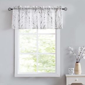 FMFUNCTEX White Yellow Window Valance Curtain for Living Room 18 Inches Long Grey Branch Print Valance for Kitchen Bathroom Rod Pocket Window Treatment 1 Panel, 50 x 18 Inches