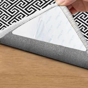 12 PCS Rug Tape, Rug Pad Gripper for Hardwood Floors and Tile, Double Sided Adhesive Carpet Tape, Reusable and Washable Non-Slip Rug Grips for Area Rugs to Keep Corners Flat (White)