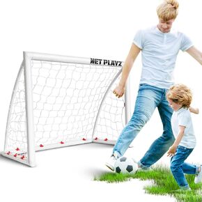 NET PLAYZ Soccer Goals for Backyard, Kids Soccer Net High-Strength Fast Set-Up | Football Soccer Gifts for All Ages Child Teens & Youth (Weatherproof), White