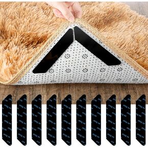Rug Tape, 10 Pcs Non Slip Gripper for Hardwood Floors, Reusable Washable Grippers for Rugs, Carpet Gripper with Carpet Tape, Rug Stoppers to Prevent Sliding (Black) in Saudi Arabia