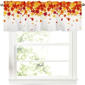 AWJTNCQ Fall Autumn Maple Leaves Kitchen Curtains Valance for Windows Thanksgiving Leaf Harvest Curtain Farmhouse Rod Pocket Window Treatment for Bathroom Bedroom Living Room Decorations 54x18inch