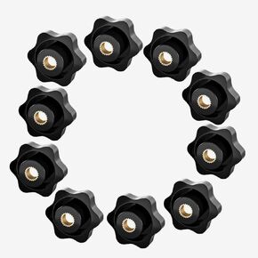 1/4-20 Star Knob Clamping Handle Nut Through Hole Set Black Plastic Screw knurled Clamping nut knob ，1/4 Inch 20 Female Threaded 10 Pcs