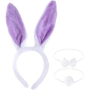 JOYFISCO Bunny Ears, 3 Pcs Bunny Costume Set Bunny Ears with Bow Tie and Tail Easter Cosplay Party Costume Assesories