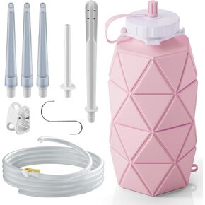 Collapsible Silicone Enema Bag Bottle Kit 1.2 L Capacity Enema Bottle, 5.2ft Enama Hose, 5 Enima Nozzles, Controllable Flow Valve Coffee Enema kit for Colon Cleanse