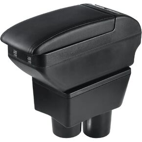 مخصص مناسب لصندوق مسند ذراع السيارة 2009-2013 Honda Fit Jazz Accessories تخزين وحدة التحكم المركزية طبقة مزدوجة 3 منافذ USB مسند الذراع صندوق منظم (أسود بالكامل)