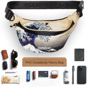 SUPERVEK Great Wave Fanny Pack with YKK Waterproof Zipper | Crossbody Tactical Sling Belt Bag Waist Hip for Men Women | Urban Travel Running Outdoor
