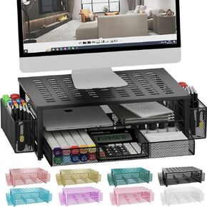 gianotter Desk Computer Monitor Stand Riser with Drawer and 2 Pen Holder, Desk Accessories & Workspace Desk Organizers, Desktop Organizer for Office Supplies (Black)