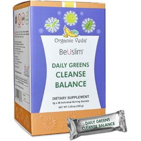 Organic Veda BeUslim Daily Greens Cleanse Balance with Ashwagandha, Spirulina - Super Greens Dietary Supplement - Promotes Digestion - 5gx30 Sachets