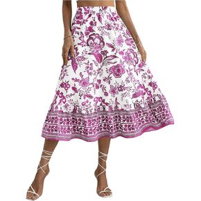 Milumia Women's 2024 Boho Floral High Waist A Line Midi Skirt Ruffle Long Skirt
