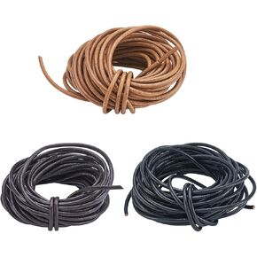 Pandahall 15Yards Cowhide Leather Cords 2.5mm Round Leather Rope 3 Colors Braided Leather String Genuine Leather Necklace String for Bracelets Jewelry Shoelaces DIY Crafts