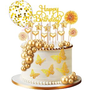 44 Pcs Birthday Cake Toppers 6 Long Thin Birthday Cake Candle 10 Ball Cake Topper 16 Birthday Cake Topper 12 Butterfly for Birthday Cake Decoration