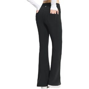 BALEAF Womens Cotton Yoga Dress Pants Flare Leggings with Pockets Work Office High Waist Bell Bottom Bootcut Tall 32"