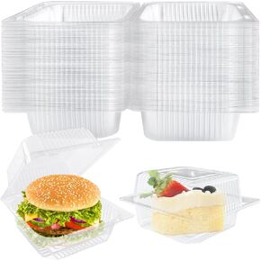 50 Pcs Clear Plastic Take Out Containers,Clear Plastic Square Hinged Food Container with Lids,Disposable Clamshell Dessert Containers for Salad,Pasta,Hamburger(5.3 x 4.7 x 2.8 in)