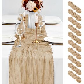 10 Pack Beige Table Runner 10Ft Cheesecloth Table Runner Boho Gauze Table Runner Long Cheese Cloth Table Runner Romantic Sheer Fabric Table Runners for Wedding Party Bridal Shower