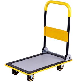 Platform Cart, Folding Platform Hand Truck with Two 360-Degree Swivel Wheels and Two Directional Wheels, Moving Flatbed Dolly Cart, 330lbs Capacity Push Cart, Yellow