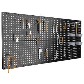 4ft Metal Pegboard Storage Kit for Standard Tools, Black Pegboard Wall Organizer with Hooks and Garage Storage Bins