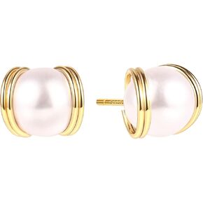 Chunky Gold Stud Earrings for Women 14K Gold Plated 925 Sterling Silver Brushed Half Ball Stud Earrings