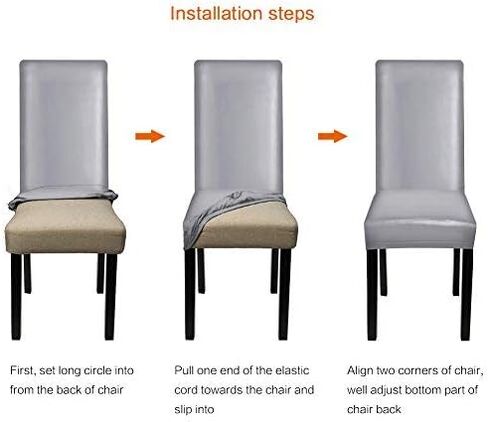 Dining Chair Covers, PU Leather Chair Slipcover Solid Waterproof and Oilproof Stretch Dining Chair Protector Cover (4 Sets, Deep Coffee) in Saudi Arabia