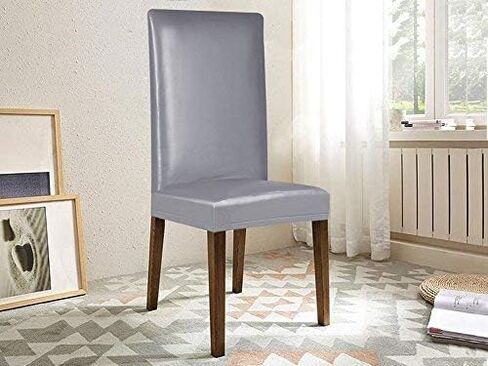 Dining Chair Covers, PU Leather Chair Slipcover Solid Waterproof and Oilproof Stretch Dining Chair Protector Cover (4 Sets, Deep Coffee) in Saudi Arabia