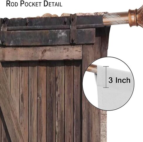 Rustic Wooden Barn Door Curtains for Bedroom Decor,Vintage Wooden Door Desgin Rural Art Architecture Print Window Drapes 2 Panel Set Thermal Insulated Tie Up Curtain 55x63in in Saudi Arabia