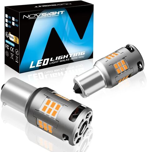 NOVSIGHT 2023 ترقية 7507 1156 (150 درجة) BAU15S LED مصابيح إشارة الانعطاف أصفر كهرماني، 5000LM فائق السطوع، تبريد أفضل مع مروحة، مضاد للفلاش PY21W 12496 7507AST 2641A LED لمبات، قطعتان in Kuwait