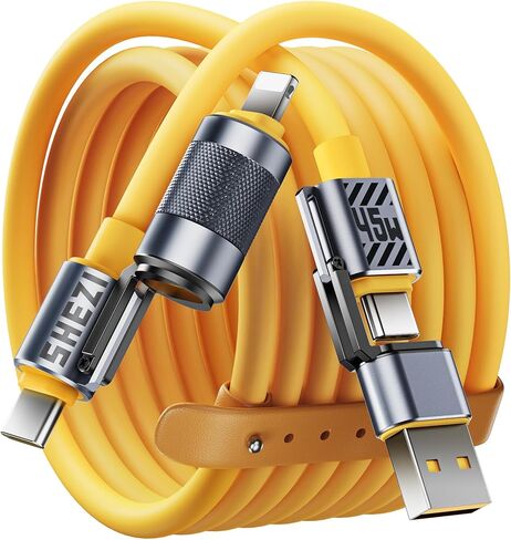 كابل USB C 4 في 1 بقوة 100 واط [سلسلة SHEZI] سلك شاحن iPhone iPad من السيليكون السميك [شحن سريع ومزامنة البيانات] [CarPlay & Android Auto]، كابل شحن متعدد مع منفذ Lightning/Type C/USB A بطول 5 أقدام in Kuwait