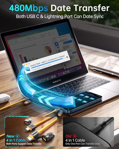 كابل USB C 4 في 1 بقوة 100 واط [سلسلة SHEZI] سلك شاحن iPhone iPad من السيليكون السميك [شحن سريع ومزامنة البيانات] [CarPlay & Android Auto]، كابل شحن متعدد مع منفذ Lightning/Type C/USB A بطول 5 أقدام in Kuwait