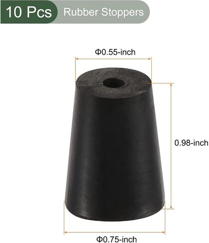 YOKIVE 10Pcs Rubber Stoppers with Hole, Tapered Plugs with High-Temperature Resistance | Protect Hole, Great for Lab Industry (Black, 10mm to 15mm) in Saudi Arabia