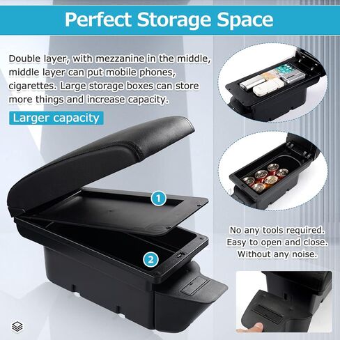 مخصص مناسب لصندوق مسند ذراع السيارة 2009-2013 Honda Fit Jazz Accessories تخزين وحدة التحكم المركزية طبقة مزدوجة 3 منافذ USB مسند الذراع صندوق منظم (أسود بالكامل) in Kuwait